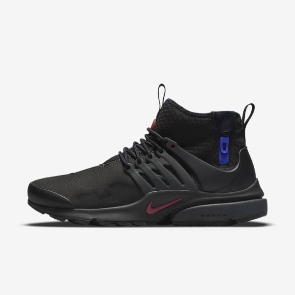 Men\'s Nike Air Presto Mid Utility Sneakers Black / Dark Grey / Blue / Red | NK851EOQ