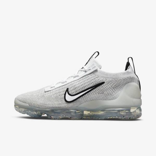 Men\'s Nike Air VaporMax 2021 FK Sneakers White / Black / Metal Silver | NK294PCG