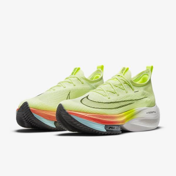 Men's Nike Air Zoom Alphafly NEXT% Flyknit Road Racing Running Shoes Light Mango / Metal Red Brown / Black | NK305KMW