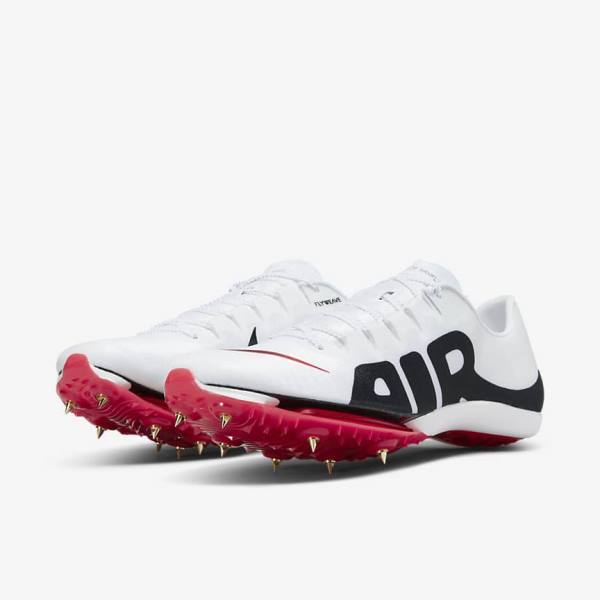 Men's Nike Air Zoom Maxfly More Uptempo Athletics Sprinting Spikes Running Shoes White / Red / Black | NK625MNY