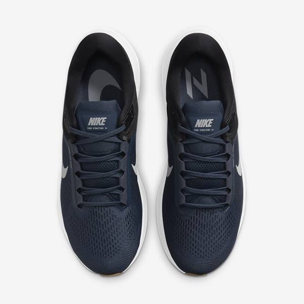 Men's Nike Air Zoom Structure 24 Road Running Shoes Blue / Black / Dark Obsidian / Grey | NK097QAM