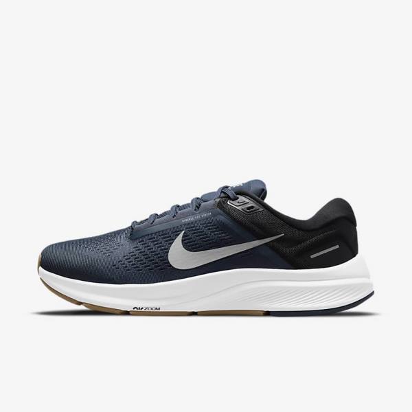 Men\'s Nike Air Zoom Structure 24 Road Running Shoes Blue / Black / Dark Obsidian / Grey | NK097QAM