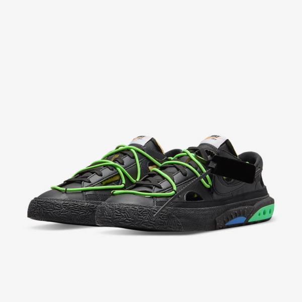 Men's Nike Blazer Low 77 x Off-White™ Sneakers Black / Green / Black | NK576BXL