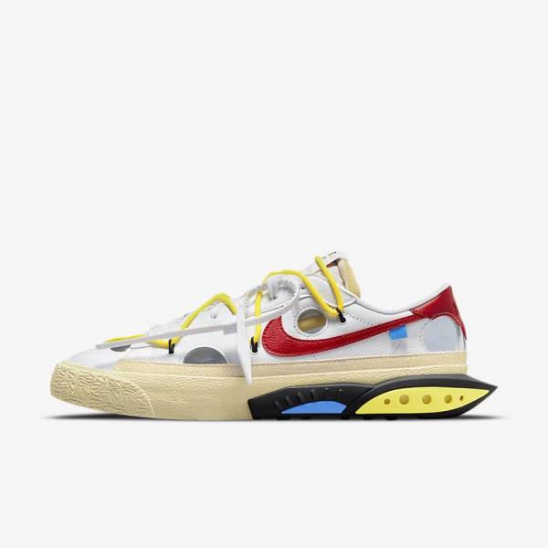 Men\'s Nike Blazer Low 77 x Off-White™ Sneakers White / Yellow / Khaki / Red | NK703NKI