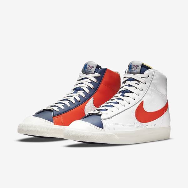 Men's Nike Blazer Mid 77 EMB Sneakers White / Blue / Orange | NK108UKD