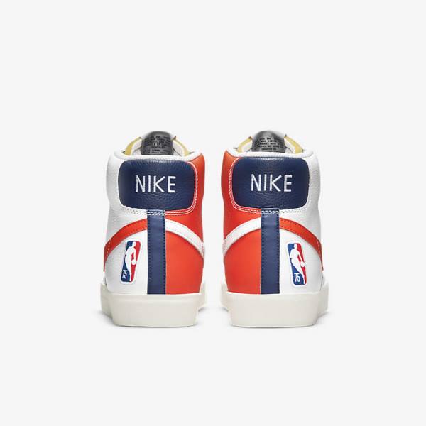 Men's Nike Blazer Mid 77 EMB Sneakers White / Blue / Orange | NK108UKD