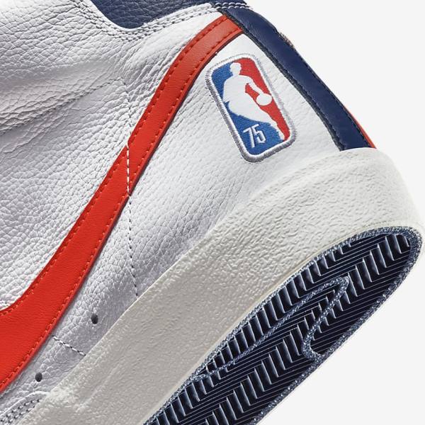 Men's Nike Blazer Mid 77 EMB Sneakers White / Blue / Orange | NK108UKD