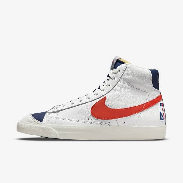 Men\'s Nike Blazer Mid 77 EMB Sneakers White / Blue / Orange | NK108UKD