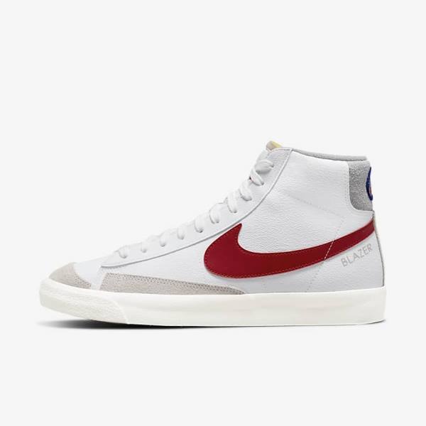 Men\'s Nike Blazer Mid 77 Sneakers White / Light Grey / Red | NK064ZPI