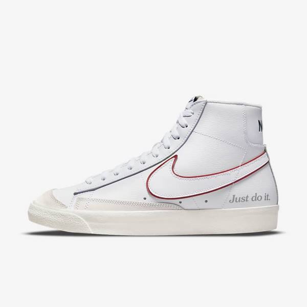 Men\'s Nike Blazer Mid 77 Sneakers White / Green / Metal Silver / Red | NK643QOD