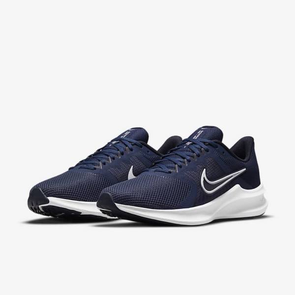 Men's Nike Downshifter 11 Road Running Shoes Navy / Dark Obsidian / White | NK985DKW