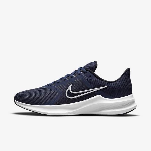 Men\'s Nike Downshifter 11 Road Running Shoes Navy / Dark Obsidian / White | NK985DKW