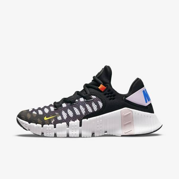 Men\'s Nike Free Metcon 4 Training Shoes Black / White / Blue / Yellow | NK738SPF