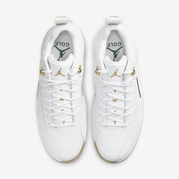 Men's Nike Jordan XII G Jordan Shoes White / Metal Gold / White | NK942ROM