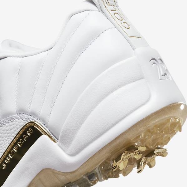 Men's Nike Jordan XII G Jordan Shoes White / Metal Gold / White | NK942ROM