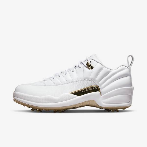 Men\'s Nike Jordan XII G Jordan Shoes White / Metal Gold / White | NK942ROM