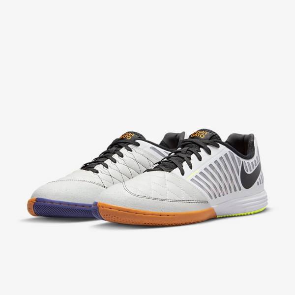 Men's Nike Lunar Gato II IC Indoor Court Football Shoes White / Yellow / Black | NK067FHP