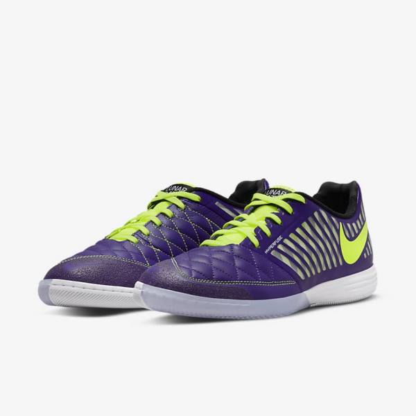 Men's Nike Lunar Gato II IC Indoor Court Football Shoes Purple / Black / White | NK618TCF