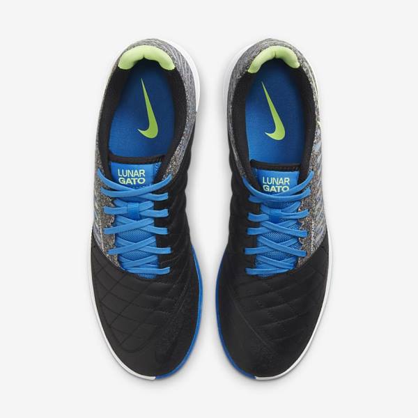 Men's Nike Lunar Gato II IC Indoor Court Football Shoes Black / Light Blue / Light Green | NK624ZON