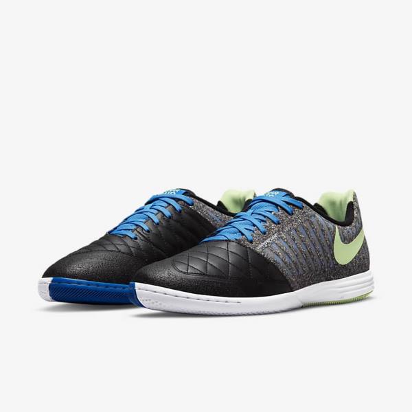 Men's Nike Lunar Gato II IC Indoor Court Football Shoes Black / Light Blue / Light Green | NK624ZON