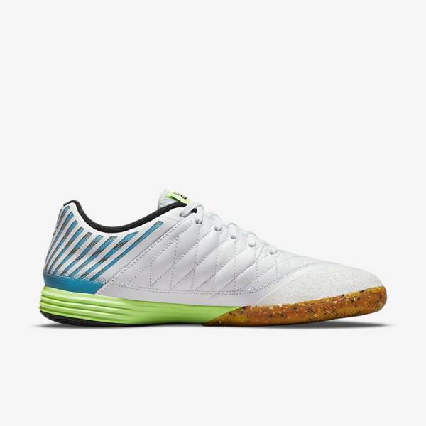 Men's Nike Lunar Gato II IC Indoor Court Football Shoes White / Light Blue / Black / Black | NK731CVK