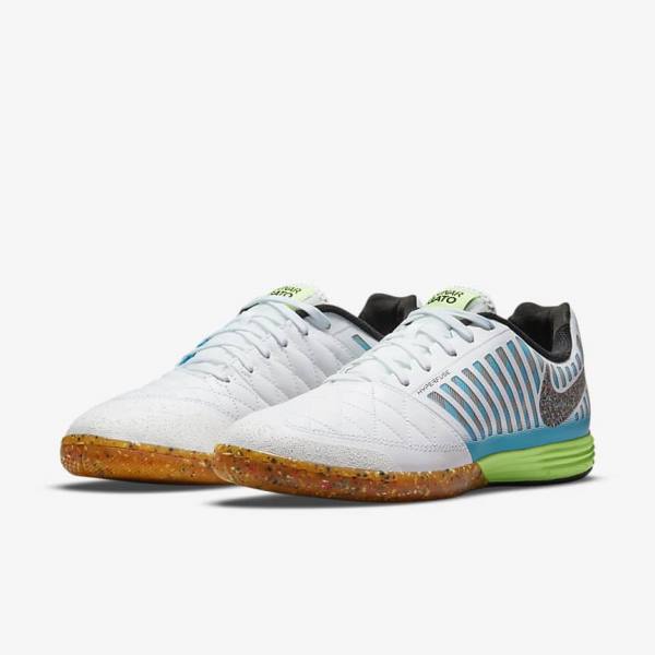 Men's Nike Lunar Gato II IC Indoor Court Football Shoes White / Light Blue / Black / Black | NK731CVK