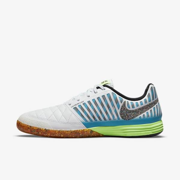 Men\'s Nike Lunar Gato II IC Indoor Court Football Shoes White / Light Blue / Black / Black | NK731CVK