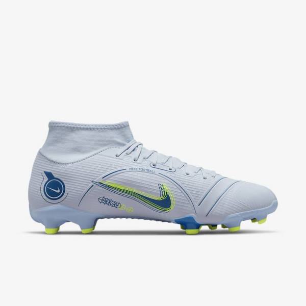 Men's Nike Mercurial Superfly 8 Academy MG Multi-Grounds Football Shoes Grey / Light Blue / Dark Blue | NK084POL