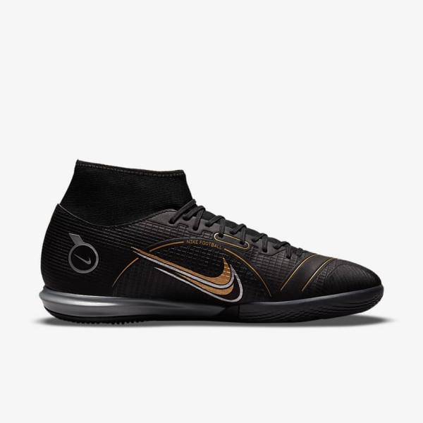 Men's Nike Mercurial Superfly 8 Academy IC Indoor-Court Football Shoes Black / Metal Silver / Grey / Metal Gold | NK786GEA