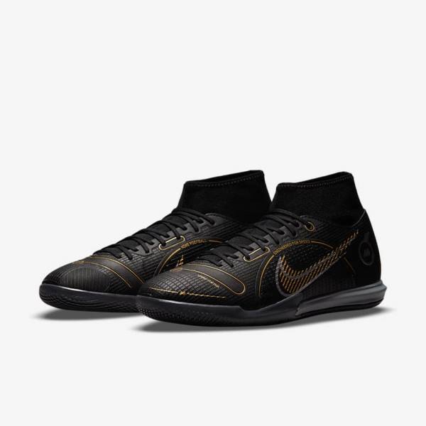 Men's Nike Mercurial Superfly 8 Academy IC Indoor-Court Football Shoes Black / Metal Silver / Grey / Metal Gold | NK786GEA