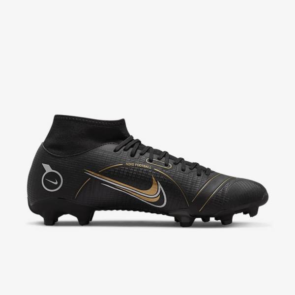 Men's Nike Mercurial Superfly 8 Academy MG Multi-Grounds Football Shoes Black / Metal Silver / Grey / Metal Gold | NK975QSB