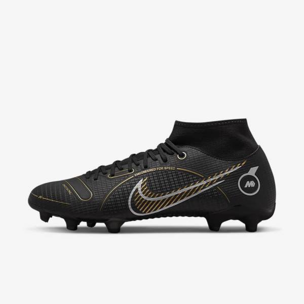 Men\'s Nike Mercurial Superfly 8 Academy MG Multi-Grounds Football Shoes Black / Metal Silver / Grey / Metal Gold | NK975QSB