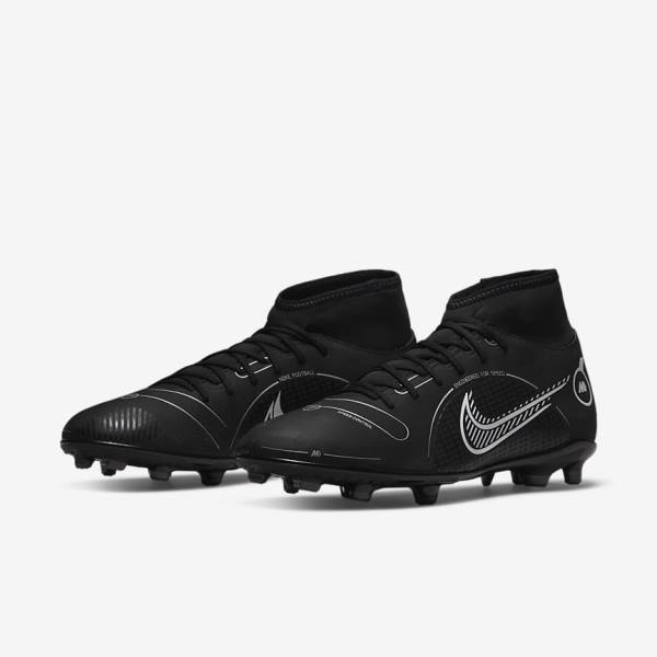 Men's Nike Mercurial Superfly 8 Club MG Multi-Grounds Football Shoes Black / Grey / Metal Silver | NK179SIU