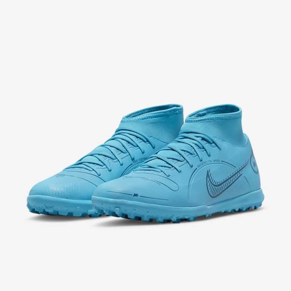 Men's Nike Mercurial Superfly 8 Club TF Turf Football Shoes Blue / Orange | NK281NWM