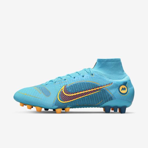 Men\'s Nike Mercurial Superfly 8 Elite AG Artificial-Grasss Football Shoes Blue / Orange | NK493MKI