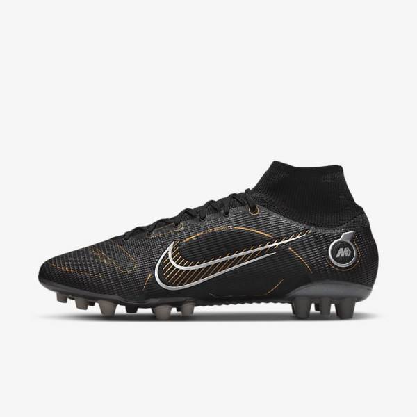 Men\'s Nike Mercurial Superfly 8 Elite AG Artificial-Grasss Football Shoes Black / Metal Silver / Grey / Metal Gold | NK824PNI