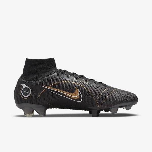 Men's Nike Mercurial Superfly 8 Elite FG Firm-Grounds Football Shoes Black / Metal Silver / Grey / Metal Gold | NK145HQC