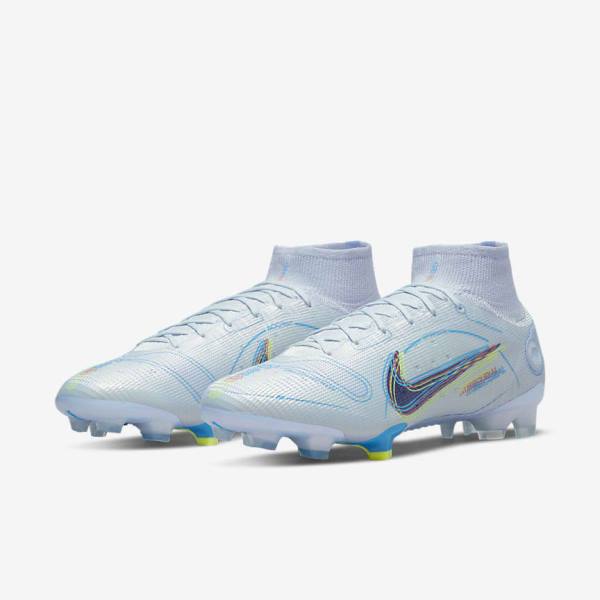 Men's Nike Mercurial Superfly 8 Elite FG Firm-Grounds Football Shoes Grey / Light Blue / Blue | NK850PMJ