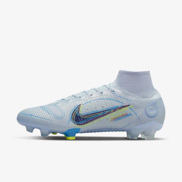 Men\'s Nike Mercurial Superfly 8 Elite FG Firm-Grounds Football Shoes Grey / Light Blue / Blue | NK850PMJ