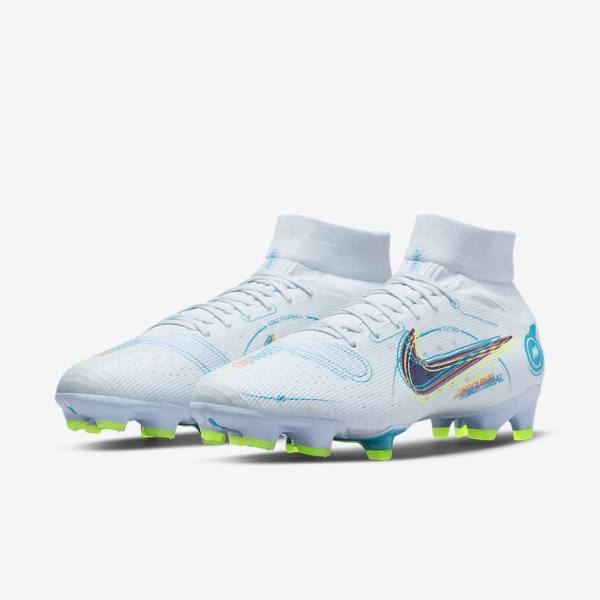 Men's Nike Mercurial Superfly 8 Pro FG Firm-Ground Football Shoes Grey / Light Blue / Dark Blue | NK906ZHO