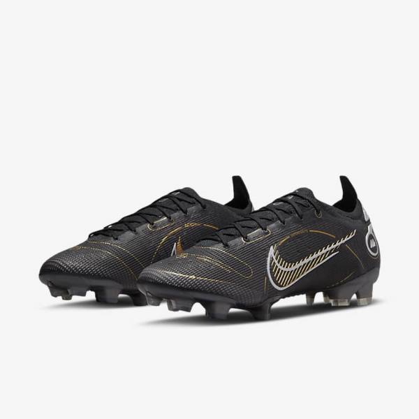 Men's Nike Mercurial Vapor 14 Elite FG Firm-Grounds Football Shoes Black / Metal Silver / Grey / Metal Gold | NK805XIF