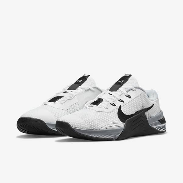 Men's Nike Metcon 7 Training Shoes White / Grey / Platinum / Black | NK782AYS