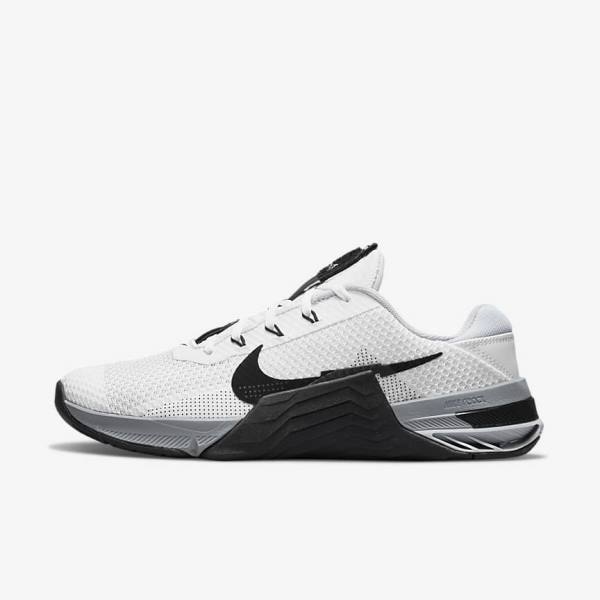 Men\'s Nike Metcon 7 Training Shoes White / Grey / Platinum / Black | NK782AYS