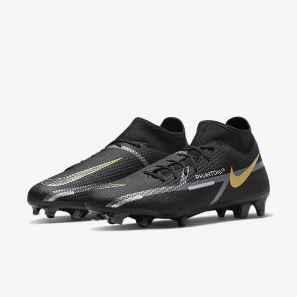 Men's Nike Phantom GT2 Academy Dynamic Fit MG Multi-Ground Football Shoes Black / Metal Gold / Dark Grey / Metal Dark Grey | NK241KDA