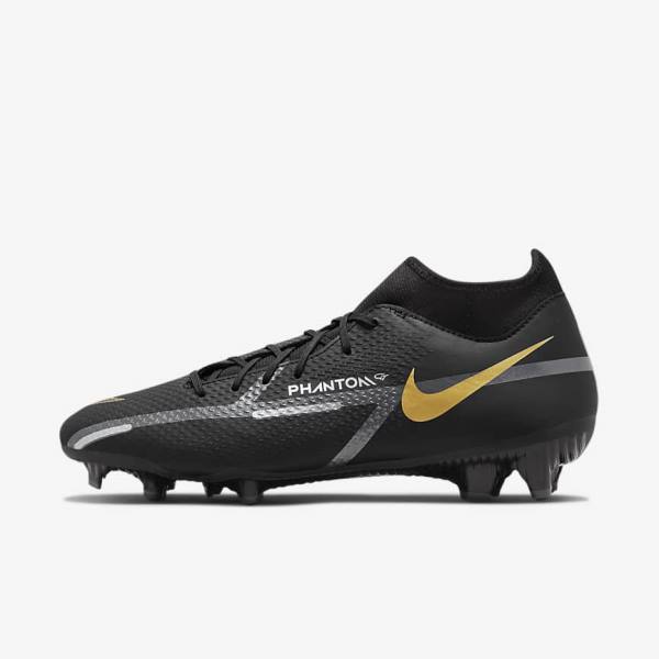 Men\'s Nike Phantom GT2 Academy Dynamic Fit MG Multi-Ground Football Shoes Black / Metal Gold / Dark Grey / Metal Dark Grey | NK241KDA