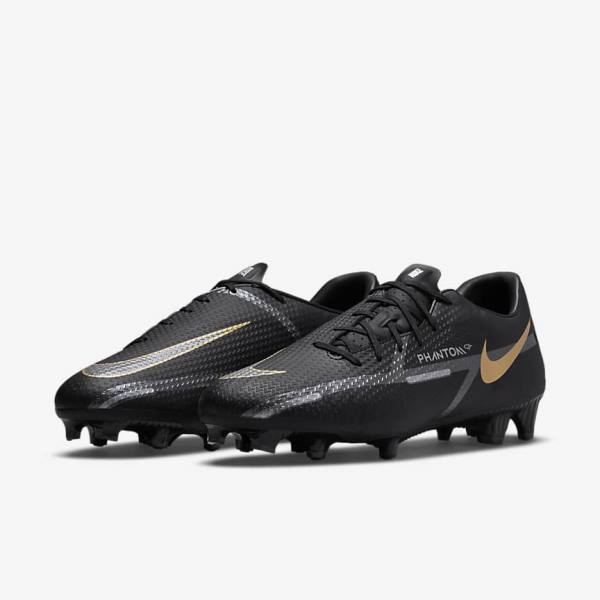 Men's Nike Phantom GT2 Academy MG Multi-Ground Football Shoes Black / Metal Gold / Dark Grey / Metal Dark Grey | NK538WML