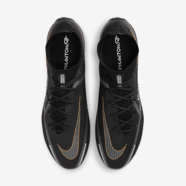 Men's Nike Phantom GT2 Dynamic Fit Elite AG-Pro Artificial-Grass Football Shoes Black / Metal Gold / Metal Silver / Metal Dark Grey | NK250RIH