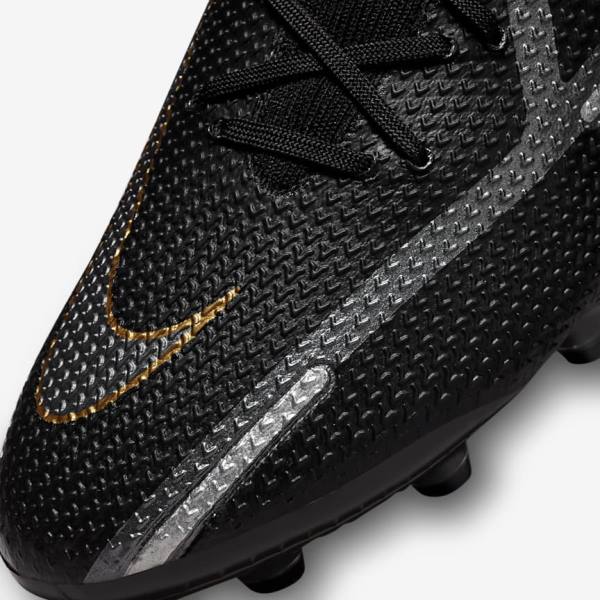 Men's Nike Phantom GT2 Dynamic Fit Elite AG-Pro Artificial-Grass Football Shoes Black / Metal Gold / Metal Silver / Metal Dark Grey | NK250RIH