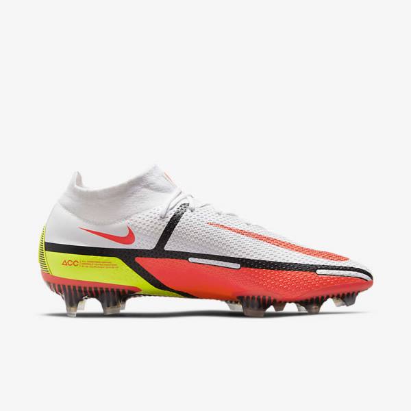 Men's Nike Phantom GT2 Dynamic Fit Elite FG Firm-Ground Football Shoes White / Light Red | NK319TFK