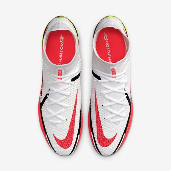 Men's Nike Phantom GT2 Dynamic Fit Elite FG Firm-Ground Football Shoes White / Light Red | NK319TFK